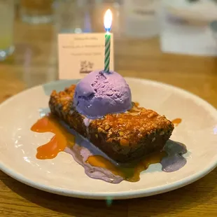Ube Bread Pudding with Ube Ice Cream