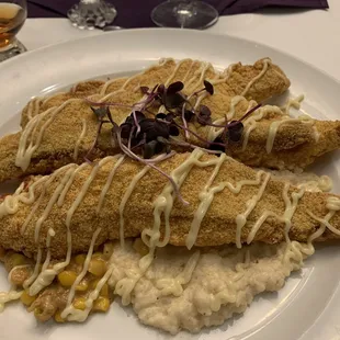 Cornmeal Fried Catfish--great dish; bold flavors and near-perfect cooking more than made up for an obvious lack of color.