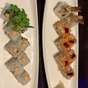 Spicy Salmon (left) Shrimp Tempura Maki (right)