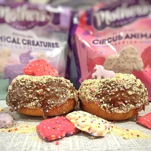 ANIMAL COOKIE! A chocolate glaze with animal cookie crumbs and topped with an animal cookie piece! 
Always made to order!