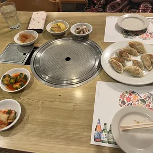 a variety of dishes on a table