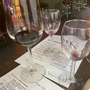 red wine sample les and a full glass of Malbec wine