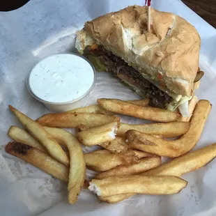 Half burger and fries - they kindly split the order for us so my husband and I didn&apos;t have to do the work!