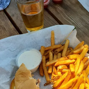AMAZING half eaten,, I could barely finish it,, Blazing Burger and fries