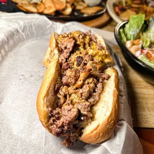 Mushroom cheeseburger sub