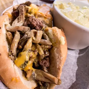 Mushroom cheeseburger sub