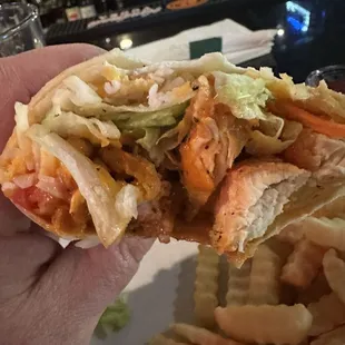 Ice cold buffalo chicken wrap. It was so cold the cheese and tortilla were stiff as a board.