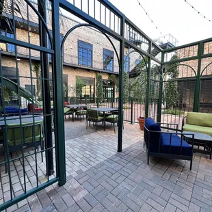 One of the patio seating areas