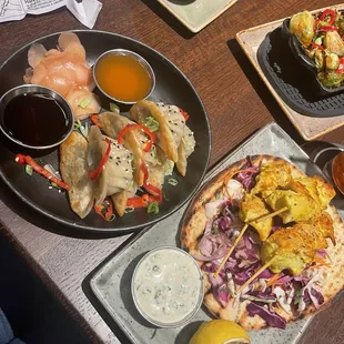 Shiitake mushroom potstickers &amp; Persian chicken skewers