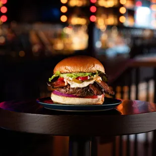 a hamburger on a plate