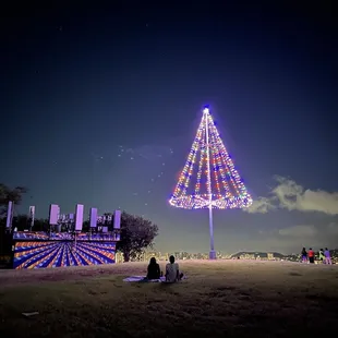 Great view of the city lights and Christmas tree!