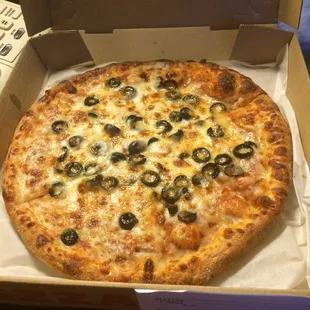 Build your own pizza with olives and extra cheese. Super yummy!