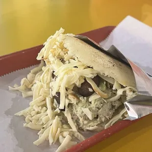 Reina Pepiada with fried Plantains