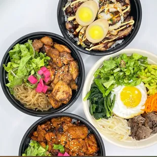 Bibimbap,soy chicken,spicy pork, Donbap