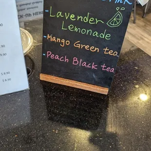 Special drink menu