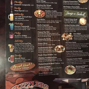 the menu for the restaurant