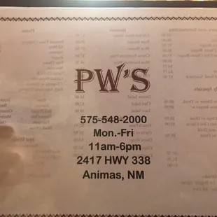 Address, hours, and phone number.