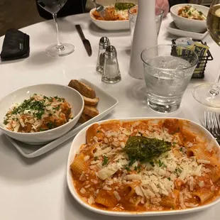 Rigatoni entree and a side order of meatballd