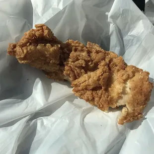 My chicken tender :) I actually got 3 but I&apos;m only showing y&apos;all the one with full breading.