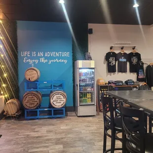 Merch and canned beer. They also have beers on tap