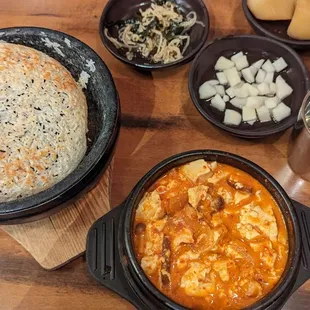 Mushroom tofu soup. $.50 charge for egg