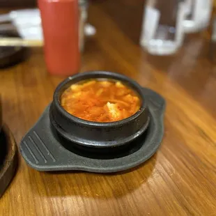 Kimchi Tofu Soup that comes with the bibimbap