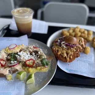 Elote pretzel, Not so Little Chicken sandwich, nitro cold brew