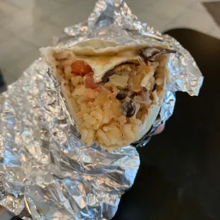 Vegetarian burrito, there was no veggies, just rice / beans