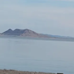 The pyramid in the middle of the lake.
