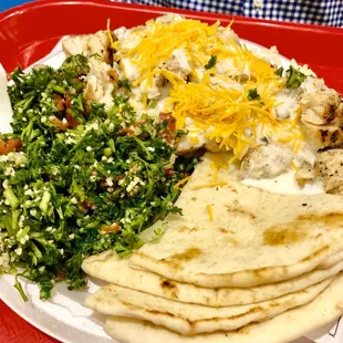 a plate of food on a red tray