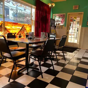 a black and white checkered floor