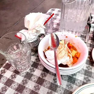 Uncleared dishes left during meal