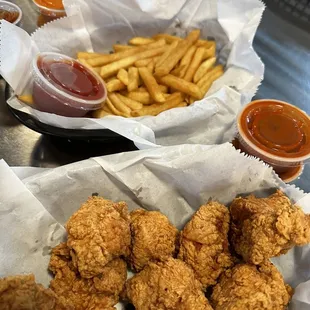 Boneless Chicken Wings and fries