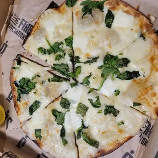 Spinach, alfredo sauce, garlic, mozzarella with a side of herb infused oil