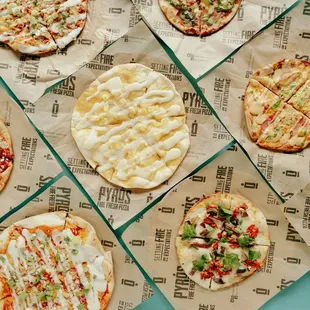 a variety of pizzas