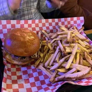Mushroom and Swiss burger basket - extra $$ for the fries.