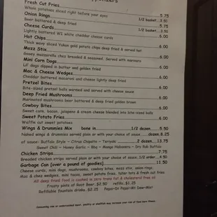 Menu posted in the ladies restroom