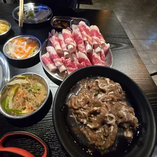 Marinated bulgolgi and marinated beef belly