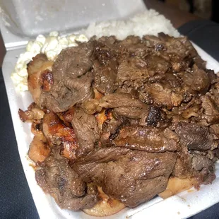 Chicken &amp; beef combo + rice + Mac salad