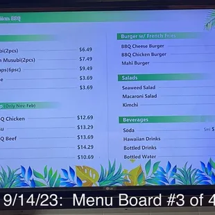 menu board