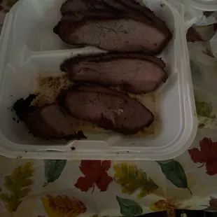 meat in a styrofoam container