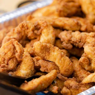 a tray of fried chicken