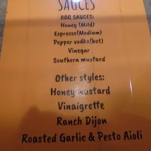 These are all of the available house-made sauces.