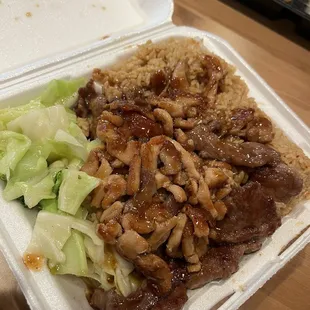 Chicken and Beef hibachi, fried rice, &amp; vegetables. $10