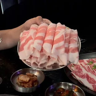 Thin sliced pork belly