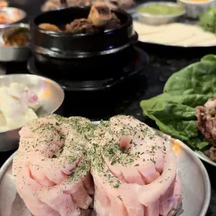 Galbijim and honeycomb pork belly