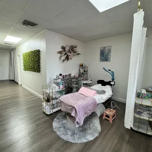 Lash area and facial room in the back.