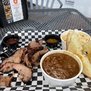 Lunch time. Brisket, Mac n cheese, and bourbon baked beans.