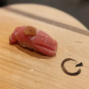 a piece of raw tuna