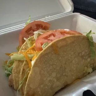 Tacos were huge! Plus full of refried beans at the base of the taco.